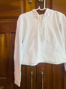 White Cropped Zip-Up Hoodie