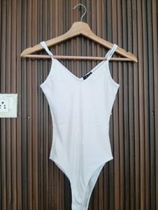 White V-Neck Spaghetti Strap Bodysuit