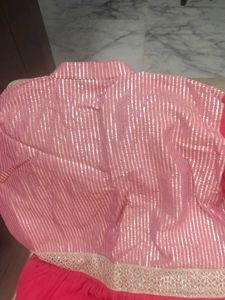 Pink &amp; Gold Striped ethnic gown.