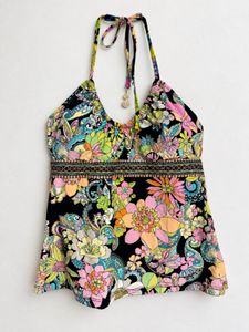 Colorful Floral Halter Bikini Top