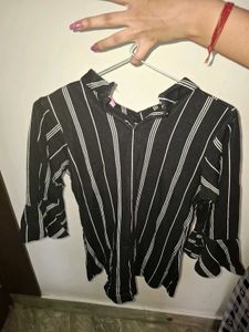 Stylish Striped Top &amp; Flared Pants Set