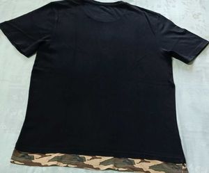 Men's Black T-Shirt with Camo Trim