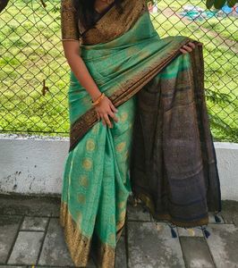Elegant Teal &amp; Gold Silk Saree