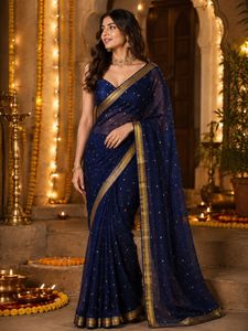 Elegant Royal Blue saree with Golden Motifs