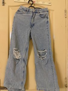 Light Wash Ripped Wide Leg Jeans