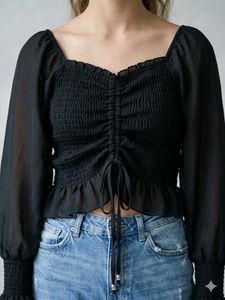 Black Smocked Ruffle Crop Top