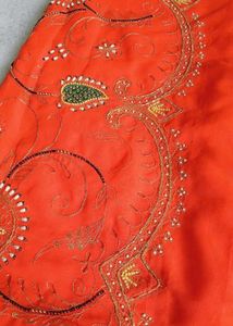 royal rajputi old time .Orange Embroidered Saree