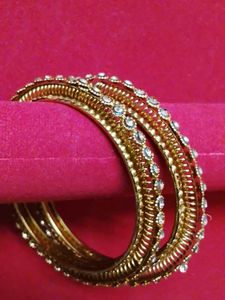 Set of Golden Bangles with Stones
