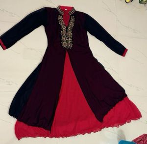 Elegant Maroon &amp; Red Embroidered Gown