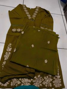 Olive Green Embroidered Kurta Set