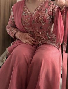 Embroidered Pink Kurta Set with Palazzo