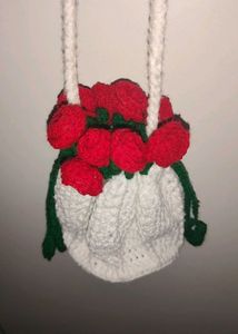 Crocheted Cherry Drawstring Bag