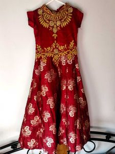 Red Embroidered Girls' Anarkali Suit