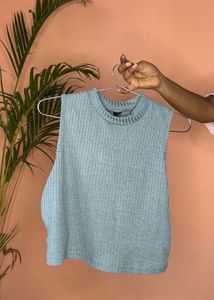 Light Blue Ribbed Sleeveless Top