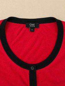 Classic Red Cardigan with Black Trim