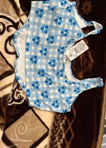 Cute Blue Gingham Floral Corset Top