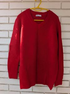 V-Neck Red Knitted Sweater