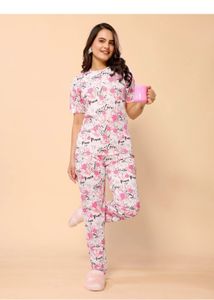 Cute Pink Floral Print Pajama Set
