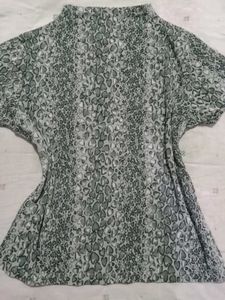 Grey Heart Print Mock Neck Top