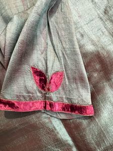 Elegant Teal Kurta with Maroon Velvet Embroidery