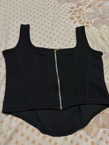 Sleek Black Square Neck Corset Top