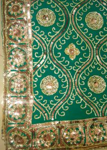 Elegant Sequined Teal Sari