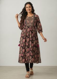 Beautiful Floral Print Kurta with Embellished Neck