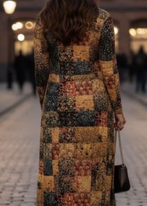 Patchwork Print Maxi Dress with Slit