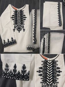 Indo Era White Floral Yoke Mirror Work Kurta set
