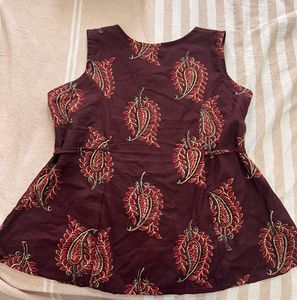 Maroon Floral Sleeveless Kurta