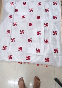 White Saree with Red Swastika Motifs