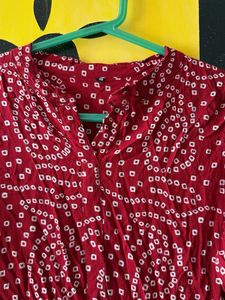 Red Bandhani Print Kurta