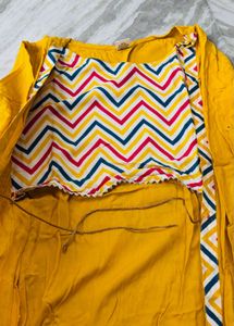 Vibrant Yellow Chevron Print Kurta Set