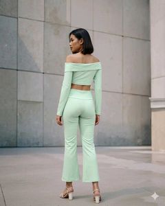 SHEIN Mint Off-Shoulder Crop Top &amp; Pants Set