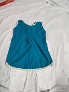 Teal Blue Top &amp; White Pants Set for Girls