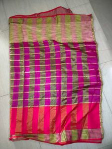 Cotton blend saree with blouse( back open)
