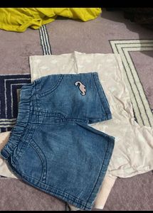 Cute Dinosaur Print Top and Denim Shorts Set