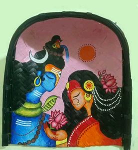 Handmade Shiva Parvati Bamboo Soop Wall Art | Hand