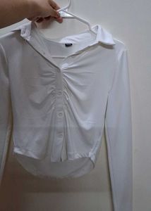 Ruched Button-Up crop Shirt/never used stretchable