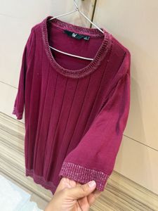 ✨ Allen Solly Textured Plum T-Shirt | Size XL ✨