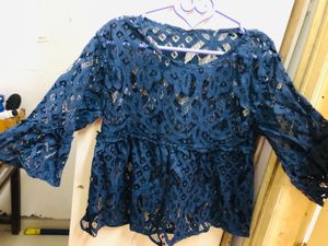 Navy Blue Lace Peplum Top
