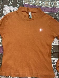 Orange Ribbed Long Sleeve Top