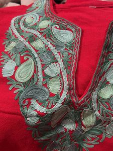 kashmiri Red Embroidered Kurta