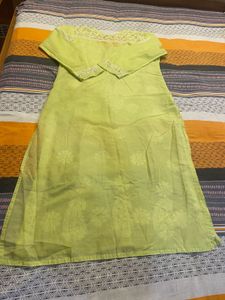 Lime Green Chikankari Kurta Set with matching lini