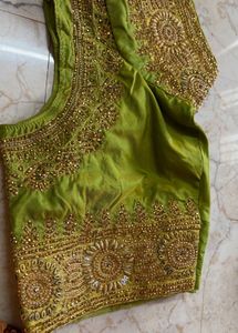 Teal &amp; Gold Embroidered Silk Saree