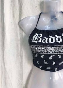 Navy blue "Baddie" Halter Neck Crop Top