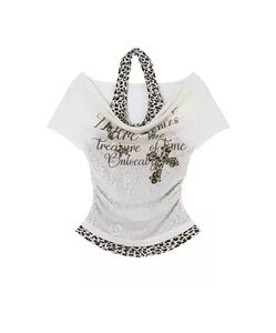 Sheer Ruched White Top with Leopard Print Accent