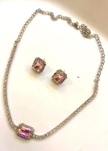 New Elegant Pink Gemstone Necklace & Earring Set