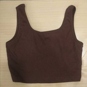 Brown Ribbed Crop Tank Top
