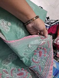 Embroidered Mint Green Saree